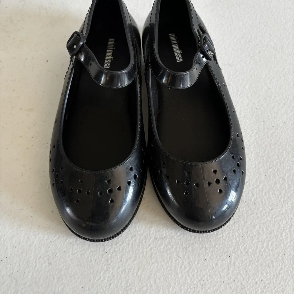Mini Melissa Shoes Girls Size 12 Black Jelly Mary Jane Buckle Flats Casual Dress